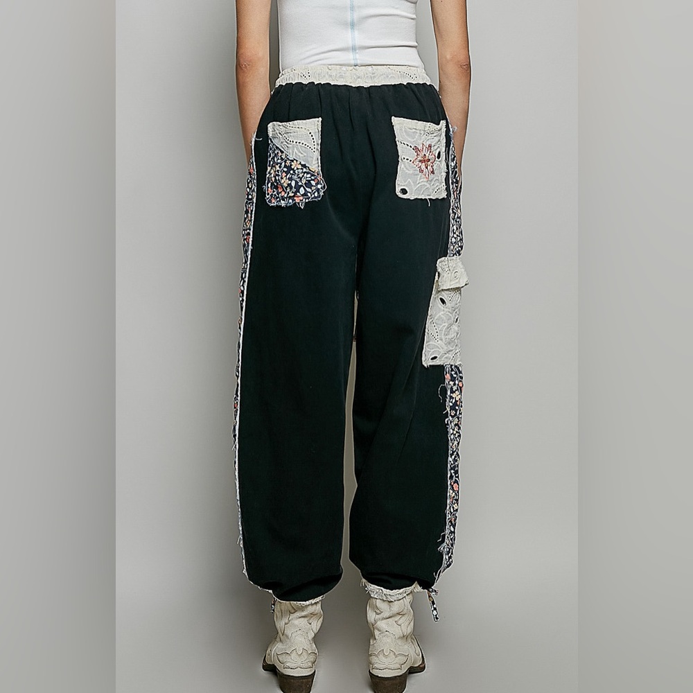 Last 1!! POL Black Track Joggers with Floral Embroidery - Picture 4 of 7